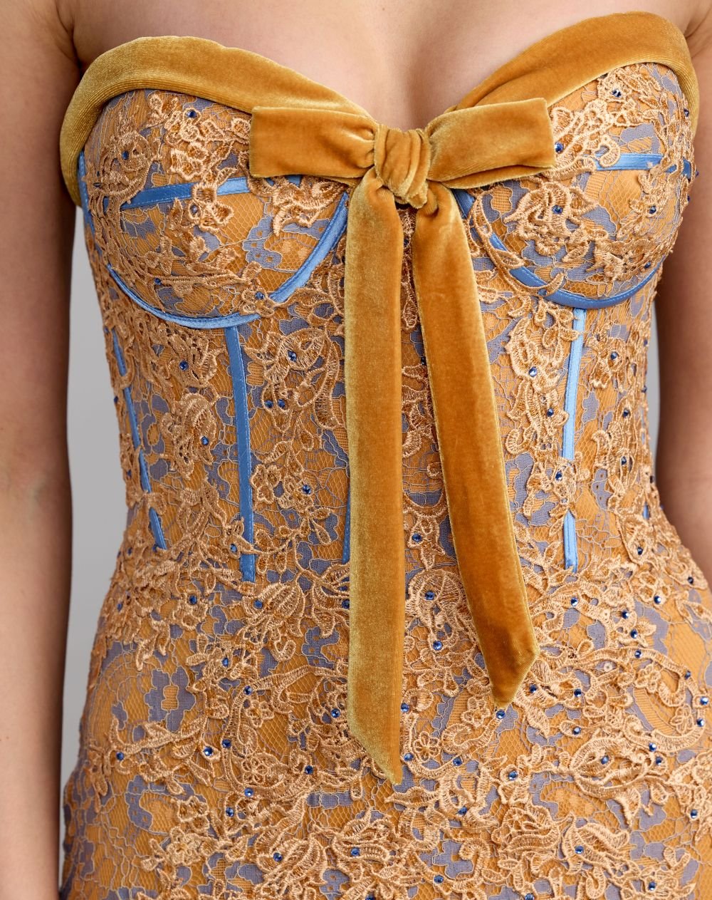 Embroidered Lace Strapless Mermaid Gown