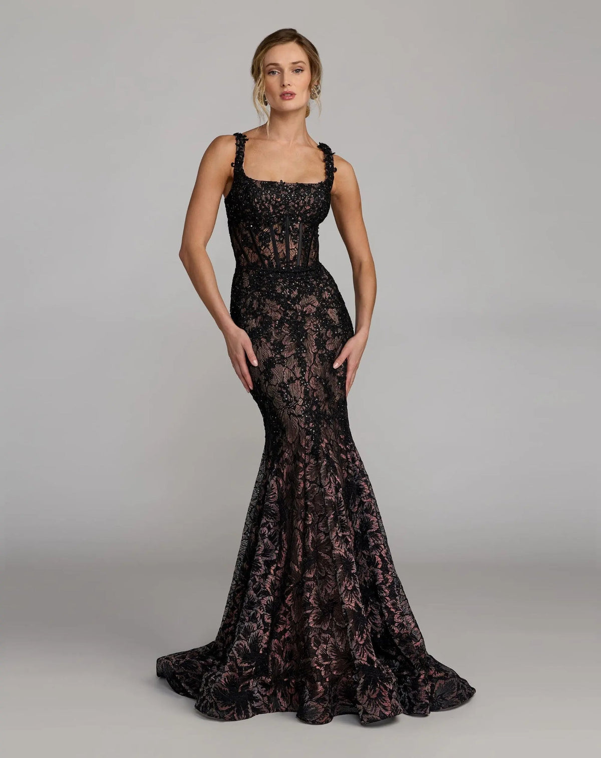 Mac Duggal Black Sleeveless Embellished Lace Mermaid Gown #79472