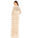 MAC DUGGAL, EMBROIDERED LONG SLEEVE RUFFLED TIERED MODEST GOWN, ECRU, Style #8004 BACK VIEW