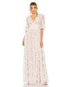 mac duggal, Floral V Neck Ruffle Empire Waist Gown - Blush, Style #8028 Pairs with Style #8064