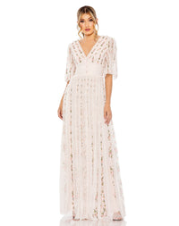 mac duggal, Floral V Neck Ruffle Empire Waist Gown - Blush, Style #8028 Pairs with Style #8064