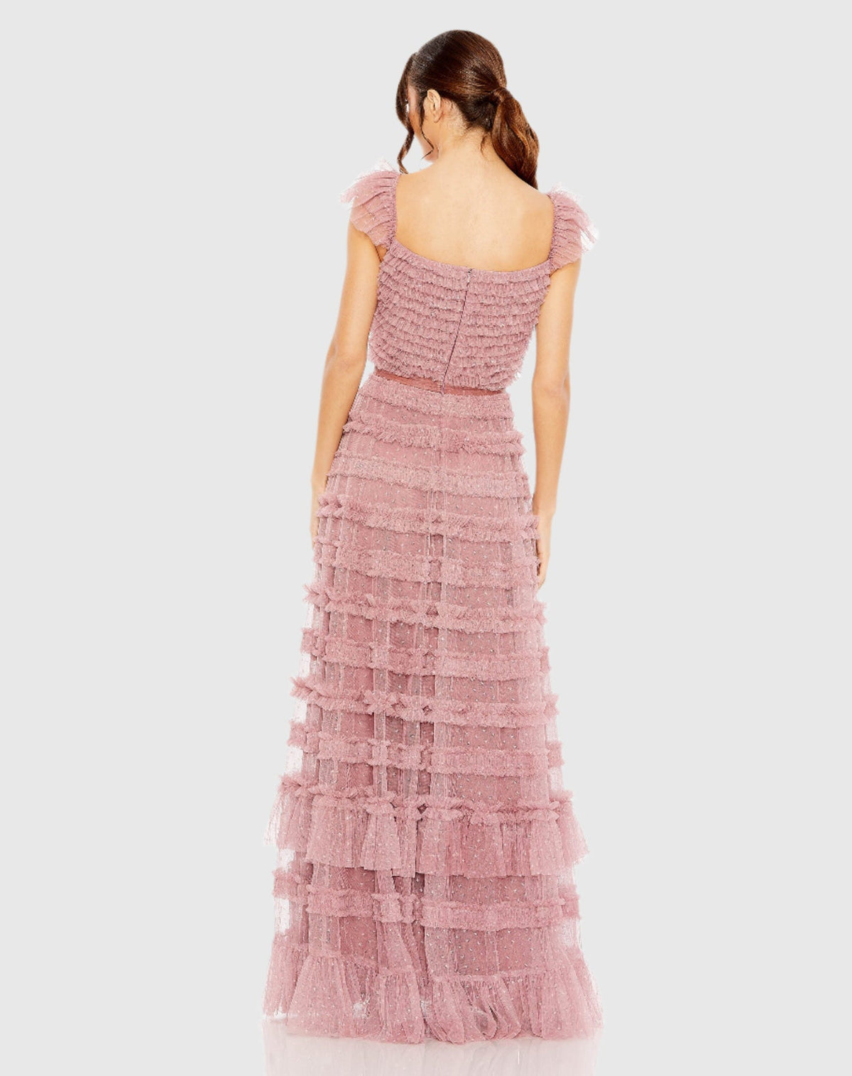 Ruffle Cap Sleeve Tiered Ruffle Gown - Jade