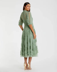 Mac Duggal 8058 Jade mesh ruffle tiered A-line midi dress - back