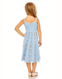 Mini Embroidered Ruffle Floral Dress - Blue Multi