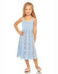 Mini Embroidered Ruffle Floral Dress - Blue Multi