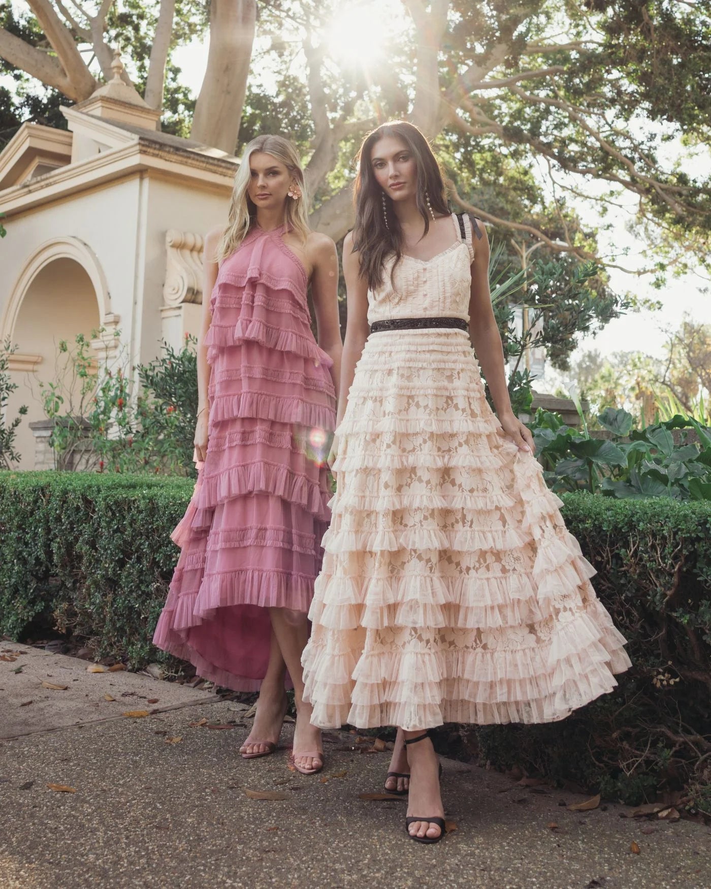 Mac Duggal Pink Tiered Ruffle Halter Neck Midi Dress #8276 Rose