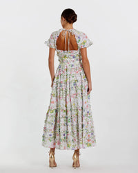 Mac Duggal #8079 white multi floral ruffle cotton midi dress