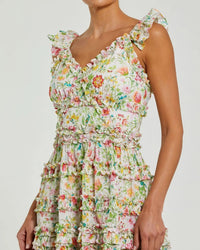 Mac Duggal #8084 white multi floral tiered ruffle mini dress