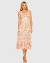 Mac Duggal Pink Sleeveless V Neck Floral Mesh Ruffle Midi Dress Blush Multi #8100