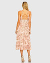 Sleeveless V Neck Floral Mesh Ruffle Midi Dress - Blush