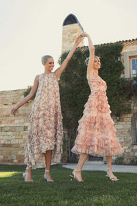 Mac Duggal Pink Sleeveless Floral Chiffon Micro Ruffle Midi Dress #8103 Pink Multi