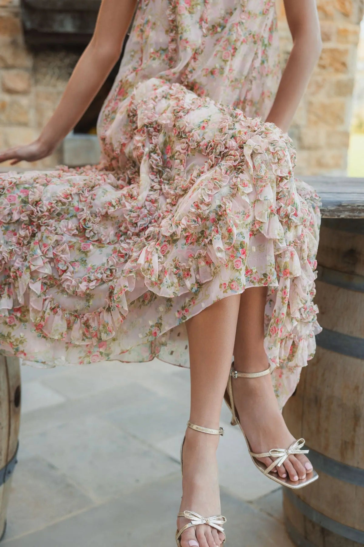 Mac Duggal Pink Sleeveless Floral Chiffon Micro Ruffle Midi Dress #8103 Pink Multi
