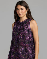 Purple Multi Sleeveless Floral Chiffon Ruffle High Low Dress