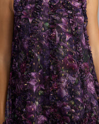 Purple Multi Sleeveless Floral Chiffon Ruffle High Low Dress