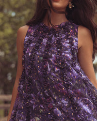 Purple Multi Sleeveless Floral Chiffon Ruffle High Low Dress
