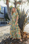 Ruffle Tiered Chiffon Floral Dress - Green