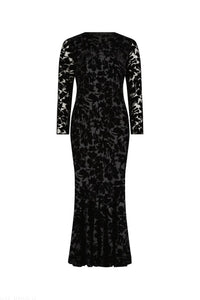 Mac Duggal #81129 black burnout velvet long sleeve midi dress