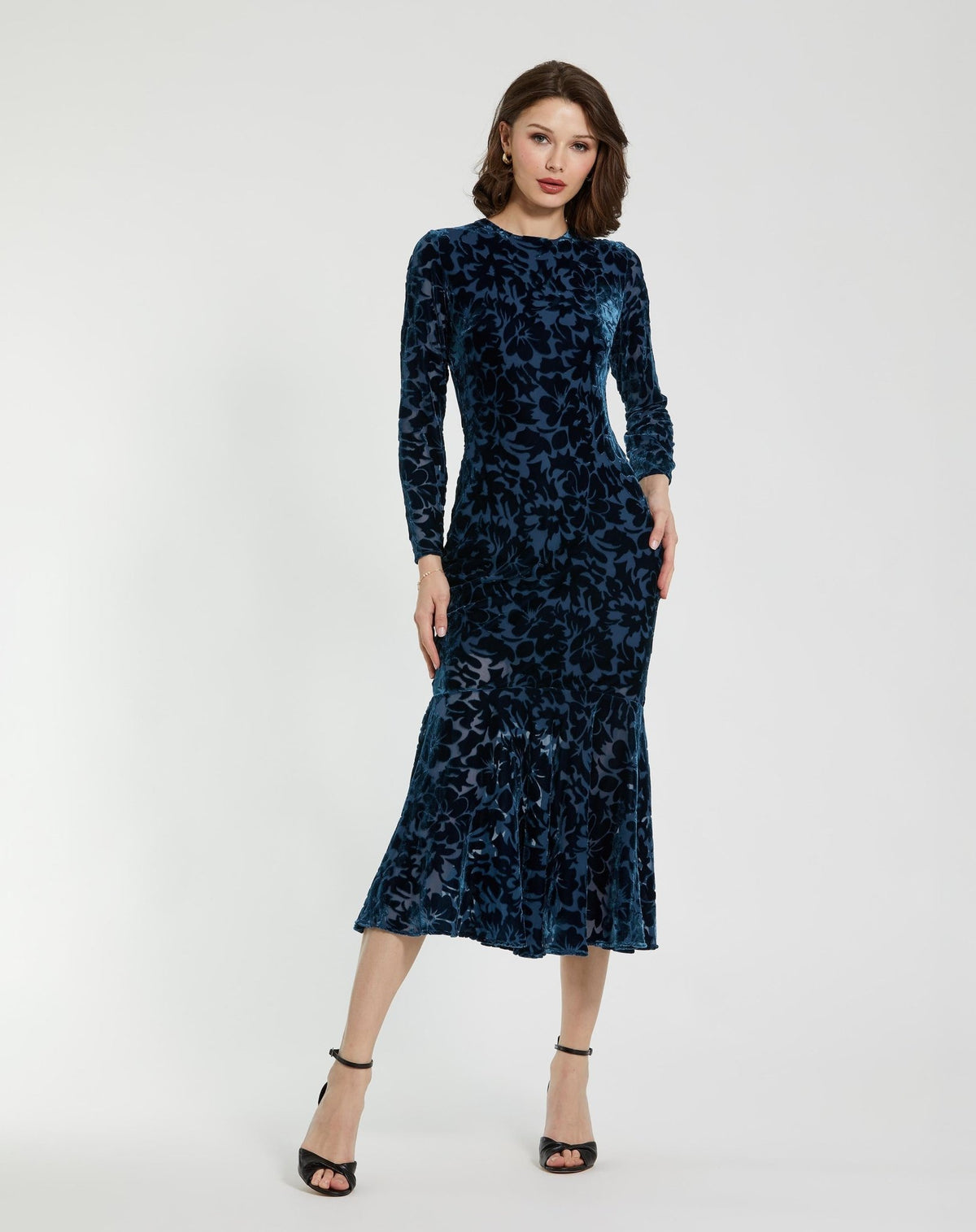 Burnout Velvet Long Sleeve Midi Dress
