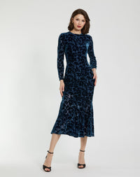 Burnout Velvet Long Sleeve Midi Dress