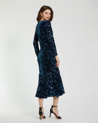 Burnout Velvet Long Sleeve Midi Dress