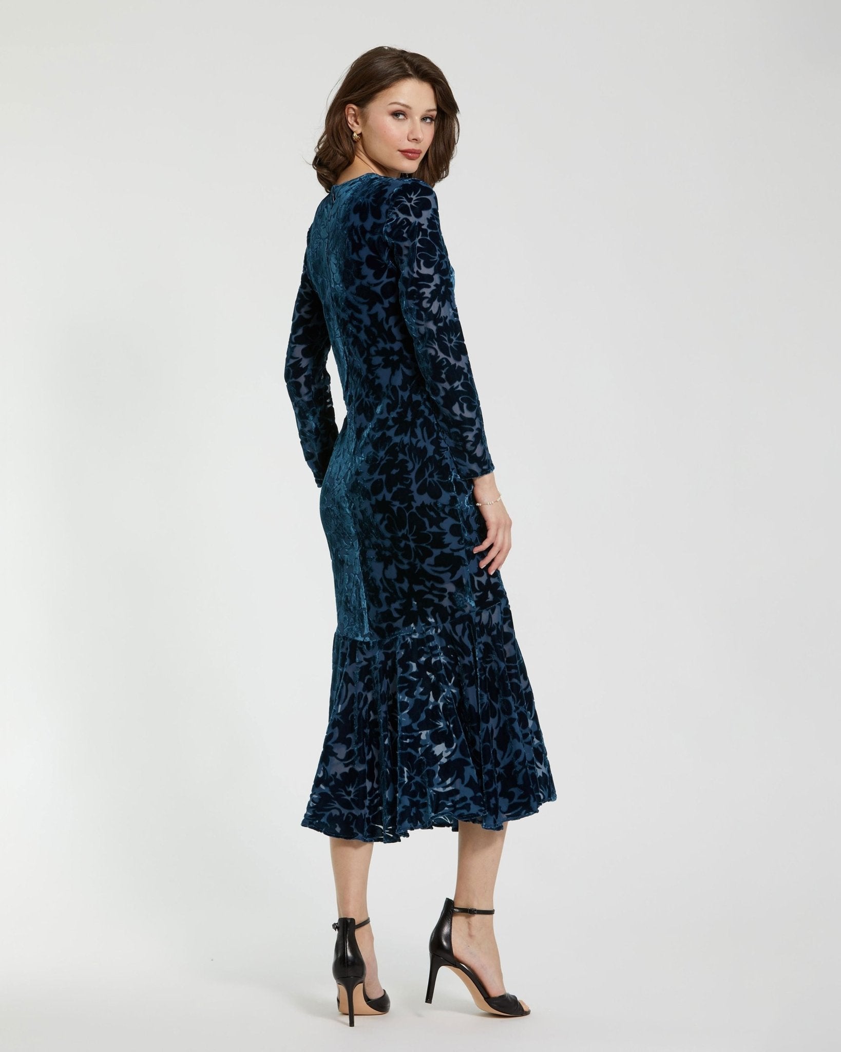 Burnout Velvet Long Sleeve Midi Dress