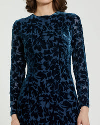 Burnout Velvet Long Sleeve Midi Dress