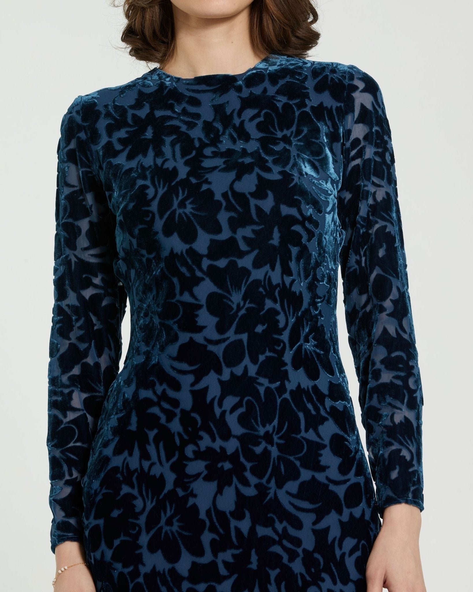 Burnout Velvet Long Sleeve Midi Dress