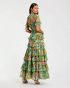 Ruffle Tiered Chiffon Floral Dress - Green