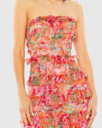 Strapless Micro Ruffle Dress - Orange