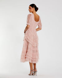 Mac Duggal #8248 porcelain short sleeve micro ruffle midi dress