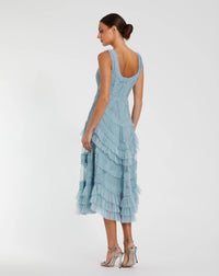 Mac Duggal #8250 french blue scoop neck sleeveless a-line ruffle midi dress