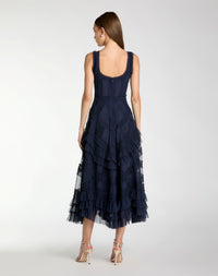 Mac Duggal #8250 midnight navy midi dress back view