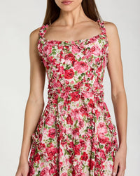 Pink Ruffle Scoop Neck Floral A-Line Dress