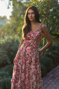 Mac Duggal Multicolor Ruffle Floral Scoop Neck Dress Multi #8256 Pink Multi 