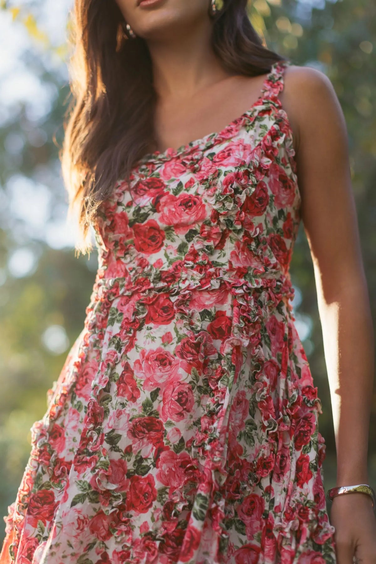 Mac Duggal Multicolor Ruffle Floral Scoop Neck Dress Multi #8256 Pink Multi 