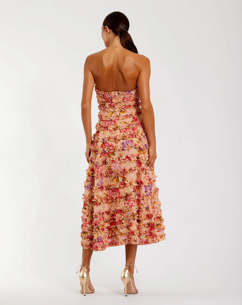 Ruffle Strapless Ankle Cotton Dress - Pink