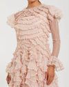 Ruffle Trim Long Sleeve Midi Dress - Pink