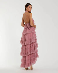 Mac Duggal Pink Tiered Ruffle Halter Neck Midi Dress #8276 Rose