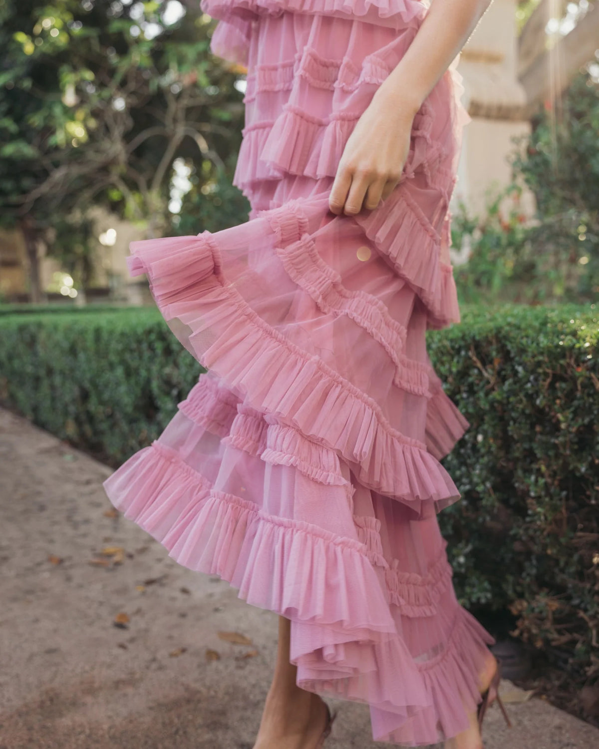 Mac Duggal Pink Tiered Ruffle Halter Neck Midi Dress #8276 Rose