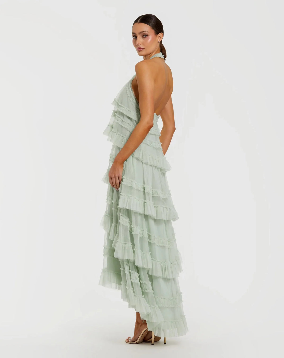 Mac Duggal Green Tiered Ruffle Halter Neck Midi Dress #8276 Seamist