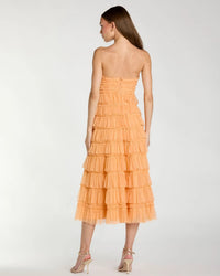 Mac Duggal #8286 sherbet micro ruffle strapless midi dress