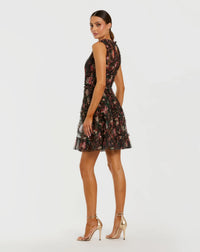 Orange ruffle floral A-Line mini sleeveless dress
