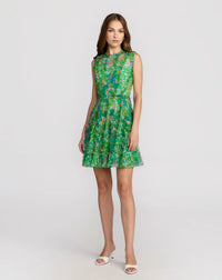 Green ruffle floral A-Line mini sleeveless dress