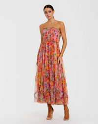 Mac Duggal #8308 multi strapless floral ruffle dress