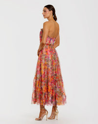 Mac Duggal #8308 multi strapless floral ruffle dress
