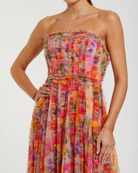 Mac Duggal #8308 multi strapless floral ruffle dress