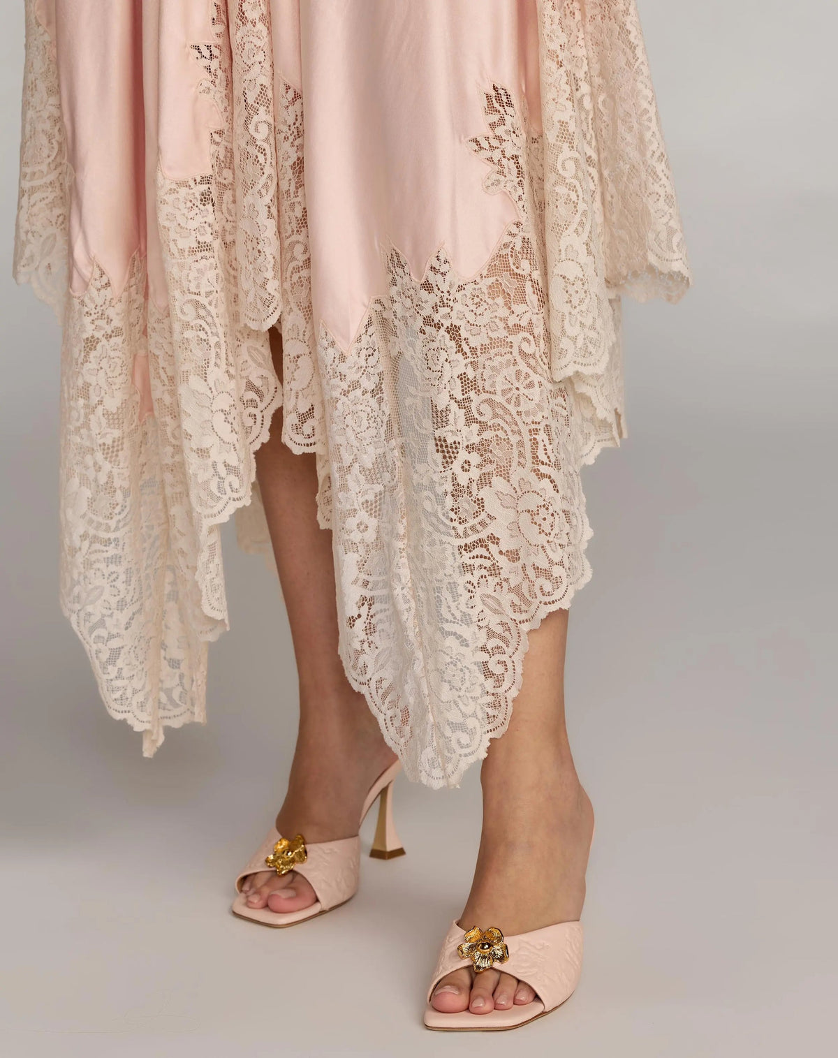 Mac Duggal Light Pink Lace Trim Handkerchief Midi Dress #8375 Ballet Slipper