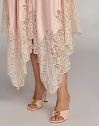 Mac Duggal Light Pink Lace Trim Handkerchief Midi Dress #8375 Ballet Slipper