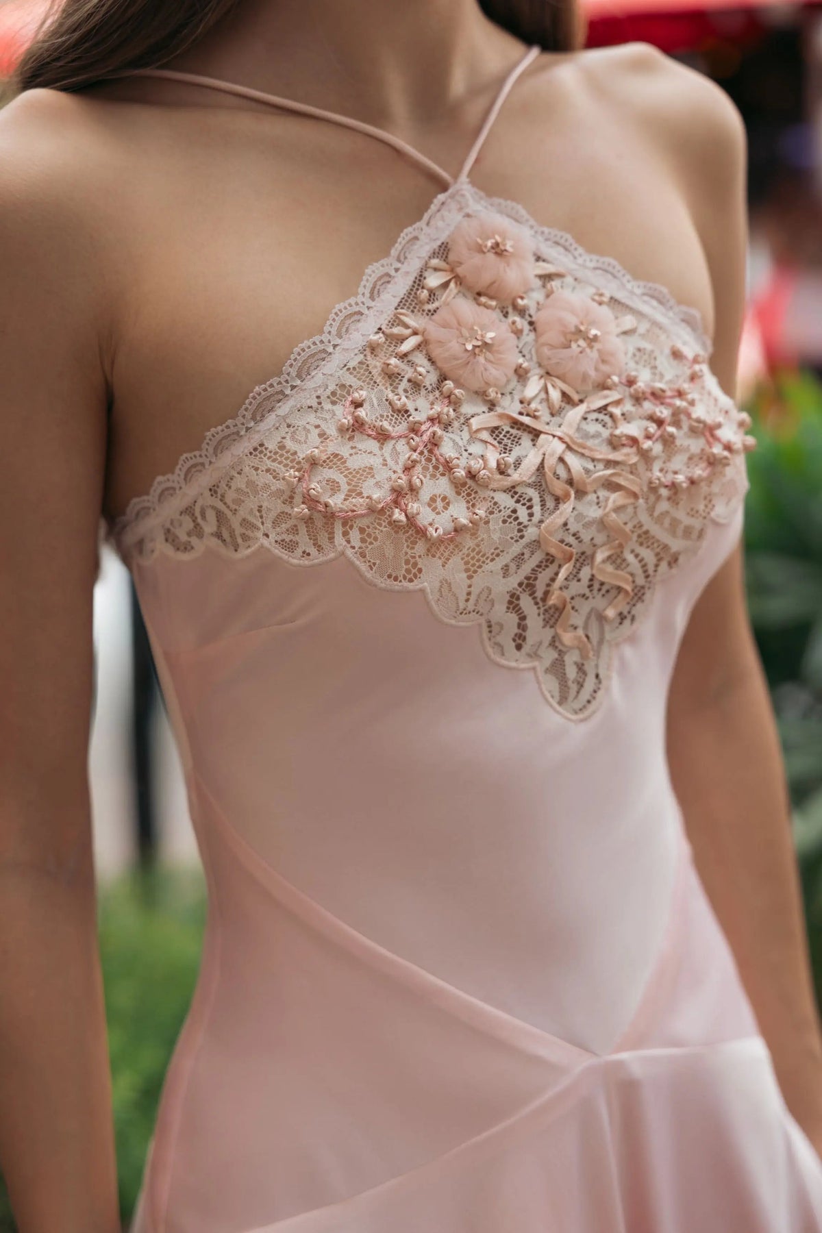 Light Pink Lace Trim Handkerchief Midi Dress