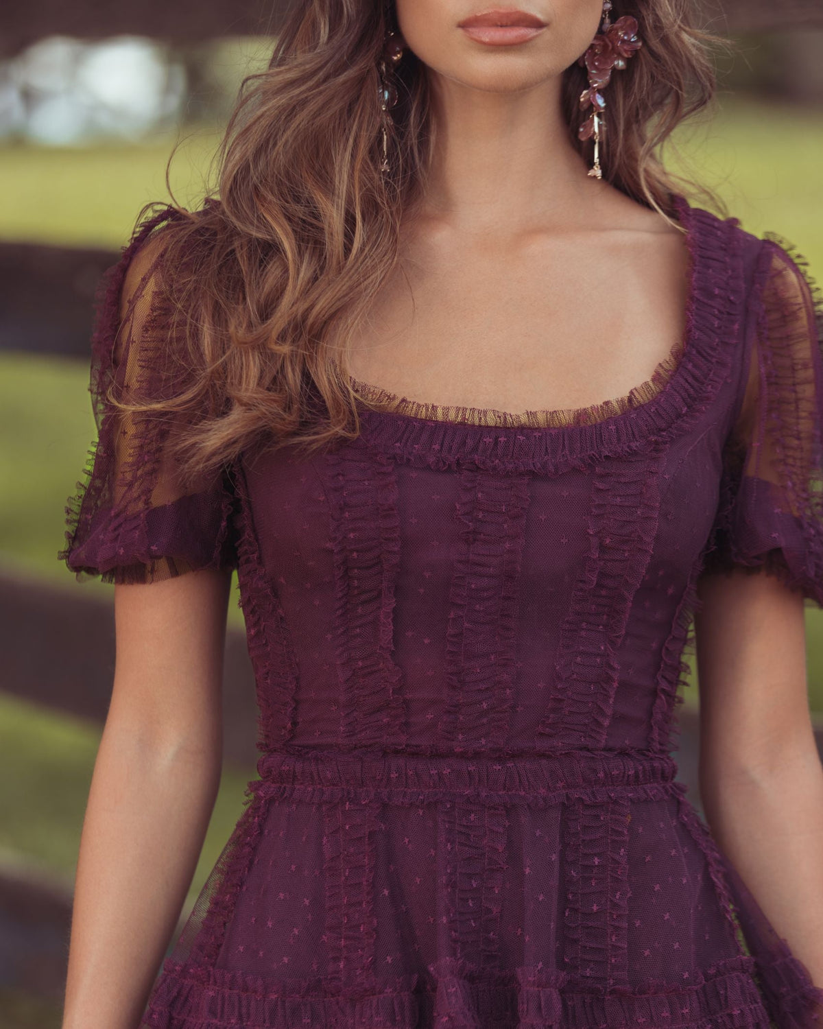 Mac Duggal #8387 amethyst tiered ruffle high-low gown lifestyle